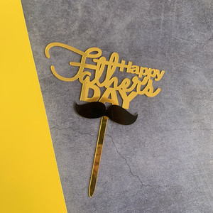 ที่เสียบเค้กอะคริลิค รูปน้ำผึ้งและน้ำหวาน สำหรับตกแต่งงานวันพ่อ งานวันเกิด ธีมหนวดดำทองคำ สำหรับคุณพ่อ - Product Image 4