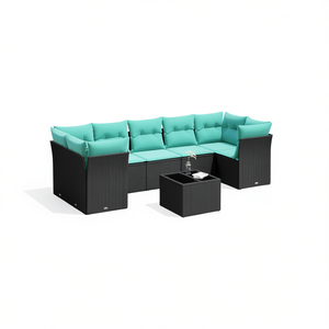 Ensemble de canapés de patio en polyrotin noir, 8 pièces avec coussins, meubles d'extérieur, style contemporain, design moderne - Product Image 1