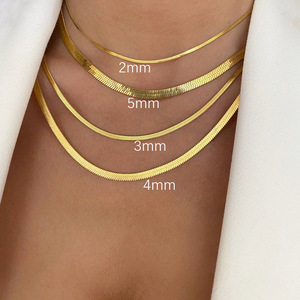 Stainless Steel Blade Chain Necklace for Women | Gold-Plated Flat Edge Chain | 2/3/4/5MM Width 12-15 Inch Adjustable - Product Image 3