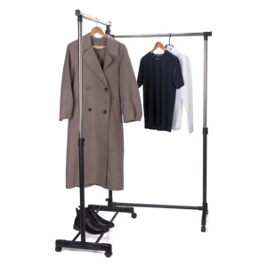 Rak <span class=keywords><strong>Display</strong></span> Lantai Satu Tingkat dari Baja Anti Karat untuk Pakaian Wanita dengan Rel Emas dan Desain Multifungsi - Product Image 1
