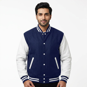 Veste universitaire en laine de haute qualité pour homme, hiver, avec manches en cuir et motif lettres - Product Image 1