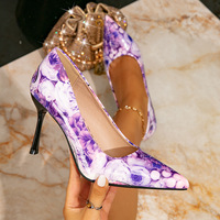 Nouvelles Sandales à Talons Hauts 2025 pour Femme Tendance, Imprimé Violet, Simples à Bout Pointu, Élégantes, Chaussures à Talons Aiguilles