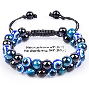 Bracciale Intrecciato Bohemien all'Ingrosso con Ematite, Occhio di <span class=keywords><strong>Tigre</strong></span> e Occhio del Diavolo Blu, Perline di Cristallo a Forma di Occhio per Creazione Gioielli, Sfera Trendy - Product Image 5