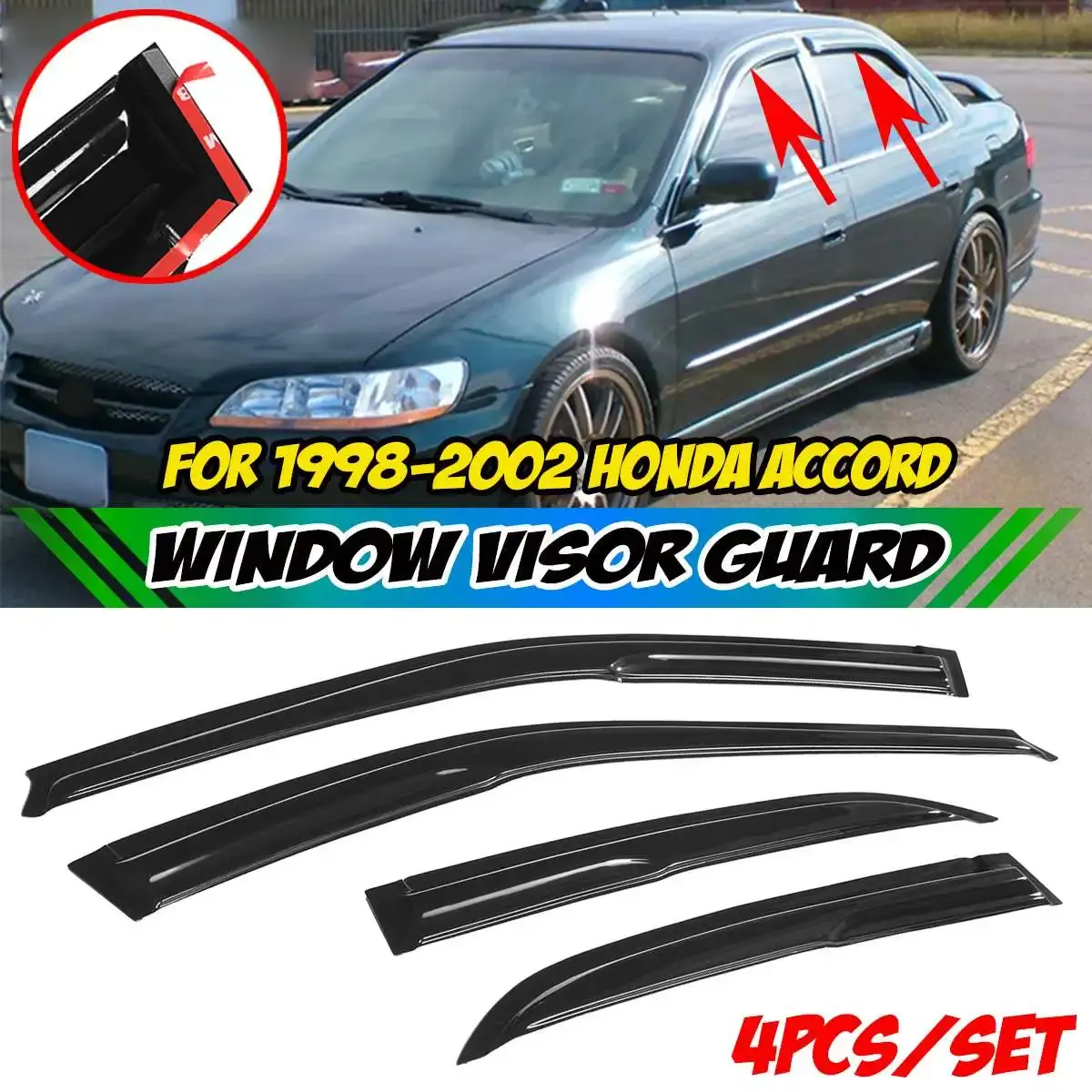 4x Auto Zijruit Vizier Bescherming Ventilatie Zwart Voor Honda Voor Accord 1998-2002 Raam Windscherm Raam Weerbestendige Deflector