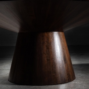 Mesa de Comedor Redonda Moderna de Madera de Lujo, Color Marrón Oscuro, con Pedestal Circular - Product Image 4