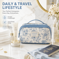 Trousse de Toilette de Voyage Florale Personnalisée pour Femme, Organisateur de Maquillage, Sac Cosmétique de Voyage avec Poignée Supérieure