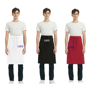 Logo personnalisé Polyester Poches de cuisson Blanc Noir Rouge Barista Café Demi-tablier de taille pour serveur