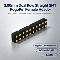 Connecteur PCB Denentech 3.00mm à double rangée, femelle, à contacts droits SMT PogoPin, H2.5 / H4.0, contact concave et plan