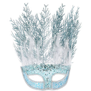 หน้ากากสีน้ำเงินประดับเลื่อมและขนนก - Product Image 1