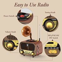 Radio Saku Vintage AM/FM/SW Nirkabel dengan Suara Terbaik, Dapat Diisi Ulang via USB, Mendukung TF/USB, Pemutar MP3, Speaker Terintegrasi
