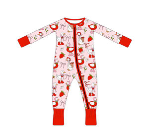 カスタムベビーガールロンパース、毛玉防止ベビー寝間着、折り返し袖口キッズパジャマ、竹繊維キッズ服、ベビーガール服 - Product Image 3