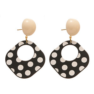 रेट्रो ऐक्रेलिक काले सफेद पोका डॉट स्क्वायर ज्यामितीय चांदी सुई इयररिंग्स फैशनेबल सादगी आला शीट्स - Product Image 1