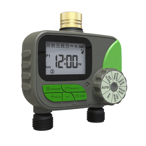Garmerain pengatur waktu air Digital cerdas, Penghitung waktu air taman warna hijau + abu-abu, baterai 2 AA dapat disesuaikan, frekuensi irigasi - Product Image 1