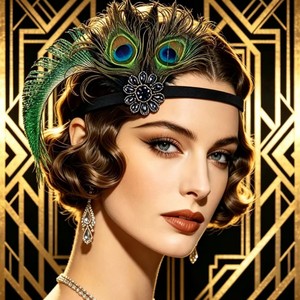 Serre-tête Gatsby en plumes de paon pour femme, bandeau vintage en strass, accessoire de coiffure pour mariée, fête ou déguisement - Product Image 4