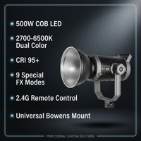 Lumière vidéo LED professionnelle SY-BK500II 500W bicolore 2700K-6500K CRI 95+ pour studio photo avec télécommande 2.4G