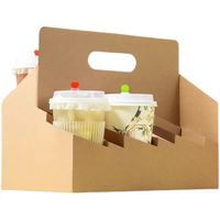 Boîte personnalisée biodégradable pliable en carton kraft découpé avec poignée, pour 2 à 4 tasses, en carton ondulé, impression feuille d'or, pour café, thé, jus, cadeaux