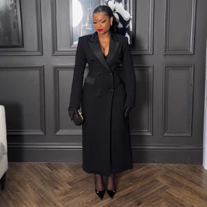 S10988 Abito Blazer Lungo da Donna di Alta Qualità, Elegante Vestito con Colletto a Revers, Giacca Lunga da Lavoro Slim Fit per Donna - Product Image 2