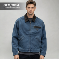 Maßgeschneiderte Herren Detroit Arbeitsjacke mit Cordkragen, Schwere Gewaschene Canvas-Jacke, Warmer Reißverschluss, Vintage Amerikanischer Stil
