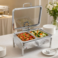 Ensemble de réchauds à buffet rectangulaires personnalisés en acier inoxydable 304 avec couvercle en verre pour réchauffer les aliments, restauration