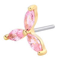 Set Prong tanpa benang emas padat 14kt bentuk bunga logam abadi 5A bening CZ anting-anting atas perhiasan tindik hidung
