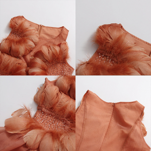 Mini <span class=keywords><strong>Abito</strong></span> Chic Color Mandarino con Piume, Senza Maniche, con Perline e Balze in <span class=keywords><strong>Tulle</strong></span>, per Feste e Cocktail, Vendita all'Ingrosso - Product Image 3