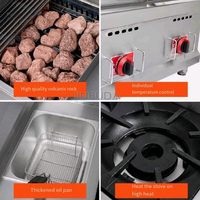 Machine de cuisine commerciale multifonction 4-en-1 pour restaurant : cuisinière à gaz, gril à pierres volcaniques, plaque de cuisson et friteuse