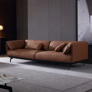 热卖现代北欧l形客厅定制真皮组合转角休息室沙发，带碳钢腿