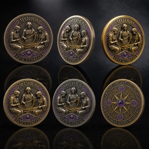 Pièce commémorative personnalisée 3D en relief de luxe, émail violet, <span class=keywords><strong>les</strong></span> <span class=keywords><strong>Trois</strong></span> Destins, Moira, Fil du Destin, pièce de défi pour cadeau - Product Image 2