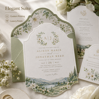 Ensemble d'invitations de mariage personnalisées sur le thème des campagnes italiennes, design élégant en aquarelle avec des collines et des motifs floraux, monogramme en feuille d'or