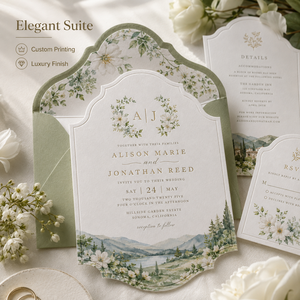 Set di Inviti Matrimoniali Personalizzati Stile Campagna Italiana, Design Elegante con Colline ad Acquerello e Motivi Floreali, con Monogramma in Lamina d'Oro - Product Image 2