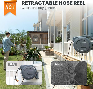 Carrete de manguera de jardín retráctil de goma de 1/2'' para exteriores, con certificación CNS, rebobinado automático, montado en pared, con pulverizador, venta al por mayor - Product Image 3