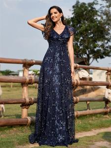 Vendita Calda Abiti Alla Moda per Signore Nuovi Arrivi Vestito da Festa Occidentale Abito Lungo in <span class=keywords><strong>Tulle</strong></span> <span class=keywords><strong>con</strong></span> Ricami Floreali - Product Image 2