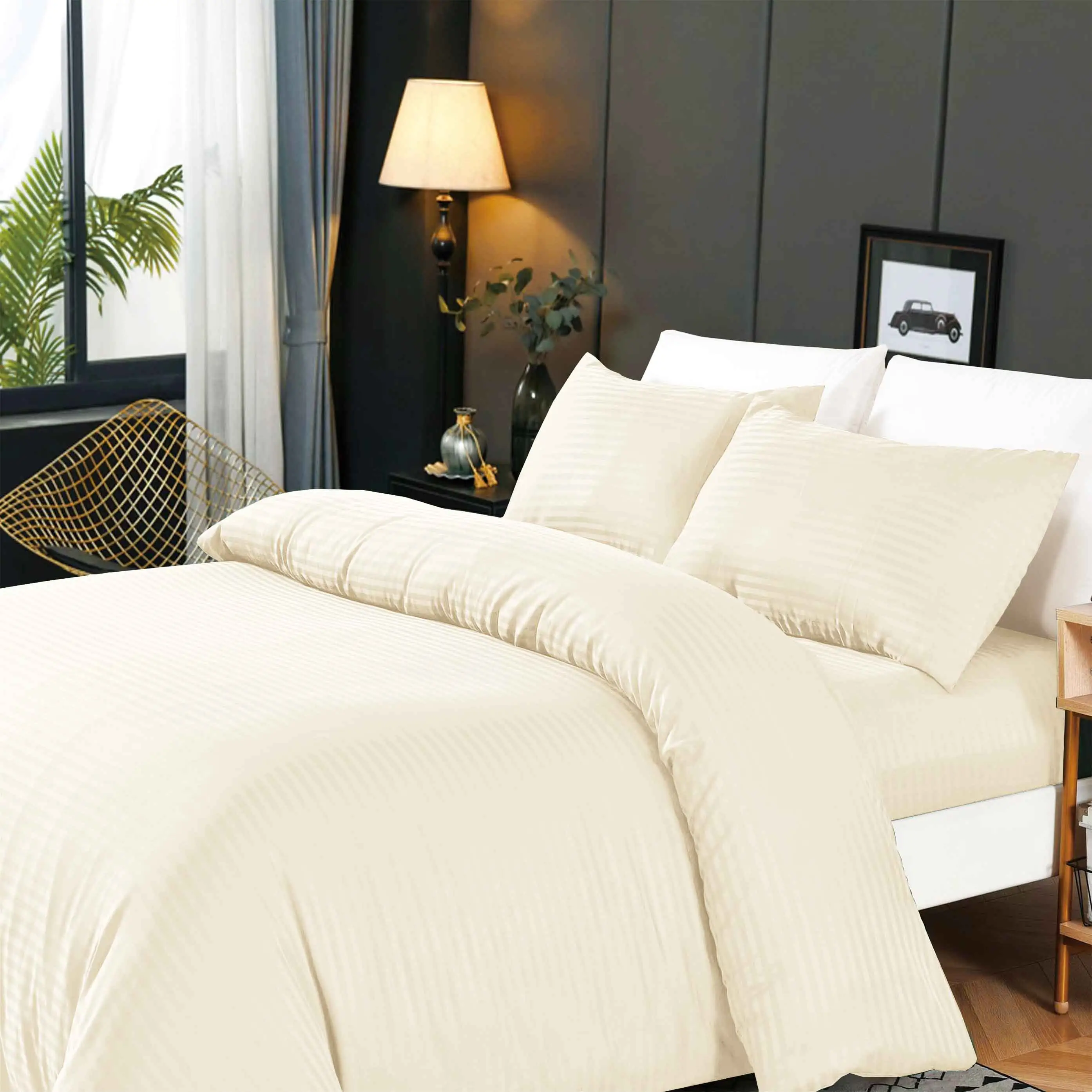Toptan 3-Piece çizgili polyester yatak seti dahil yatak çarşafı, yastık kılıfı ve nevresim ev kullanımı için