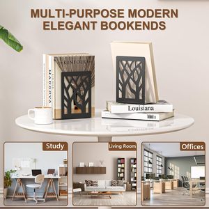 2 Pezzi Fermalibri Moderni in Metallo per Scaffali, Fermalibri Neri a Forma di Albero per Libri, Organizzatore Decorativo per Libri da Scrivania e Scaffali - Product Image 4