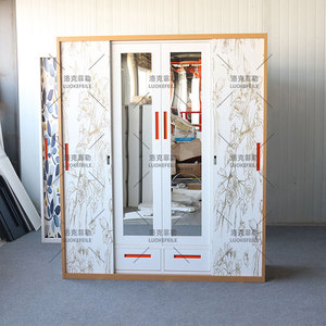 Kleidung Phantasie Schiebe möbel Hersteller Eisen Schlafzimmer Almirah Spiegel <span class=keywords><strong>4</strong></span> Tür Design Schrank leichte Stahl Metall Kleider schrank - Product Image 4
