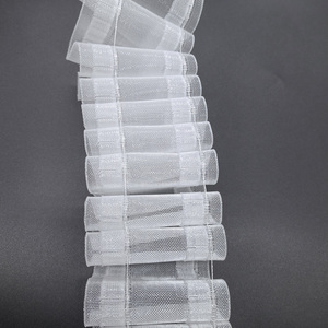 Ruban plissé en maille de nylon transparente avec cordons de serrage, poches à crochets, cordons de tirage, largeur 7,5 cm pour rideaux - Product Image 2