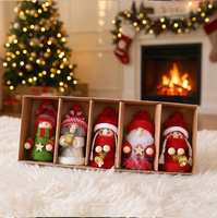 5 pièces de décorations de Noël en feutre : Gnomes, Père Noël et elfes tricotés, pendentifs à suspendre avec boîte cadeau pour décorations de Noël à la maison
