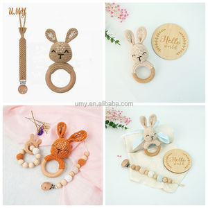 Baby Houten Speelgoed Hout Mordedor Ring Konijn Katoen Neutraal Gehaakt Baby Cadeau Konijntje Rammelaar Bijtring - Product Image 3