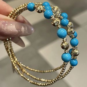 Bracelet Xinfly tendance en or 18 carats avec perles œil-de-chat et turquoise, bijou classique à breloque religieuse, cadeau idéal pour les fiançailles des enfants - Product Image 1