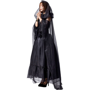 Disfraz XJ para Fiesta <span class=keywords><strong>de</strong></span> Disfraces <span class=keywords><strong>de</strong></span> Halloween: Velo Largo y Fluido, Disfraz <span class=keywords><strong>de</strong></span> Bruja Oscura, Vestido <span class=keywords><strong>de</strong></span> Corte <span class=keywords><strong>de</strong></span> <span class=keywords><strong>Reina</strong></span> <span class=keywords><strong>de</strong></span> Castillo Antiguo - Product Image 4