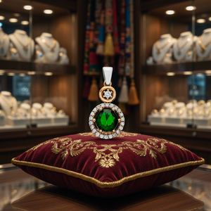 Ottoman Authentic Design Round Shape <b>Emerald</b> CZ Stone Silver <b>Pendant</b> Wholesale Turkish Handmade Grandbazaar Jewellery - Product Image 3