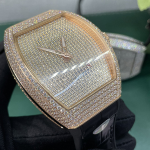 Reloj Mecánico de Lujo para Hombre, Reloj de Pulsera con Diamantes, Caja de Oro Rosa, Correa de Cuero Negra - Product Image 1