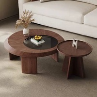 Ensemble de tables basses rondes en bois, style moderne minimaliste, meubles de salon pour la maison, verre italien, design vintage unique, dernier cri