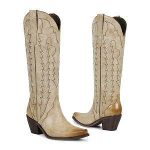 Botas <span class=keywords><strong>Vaqueras</strong></span> Occidentales Personalizadas WETKISS con Efecto Ombré, Botas <span class=keywords><strong>Vaqueras</strong></span> Retro Bordadas para Mujer, Botas Altas hasta la Rodilla con Punta Redonda y Tacón Grueso - Product Image 4