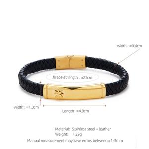 Custom 316l Stainless Steel <b>Men</b> Bracelet Engrave 14k 18k Gold Plated Fashion Leather Braided Bracelet <b>for</b> <b>Men</b> - Product Image 6
