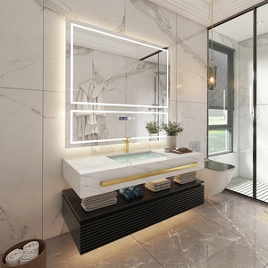 Phong Cách Châu Âu Bán Nóng Mộc Mạc Gỗ Sồi Thiêu Kết Đá Top Phòng Tắm Nhỏ Vanities Với Bồn Rửa 24 Inch Và 48 Inch - Product Image 2