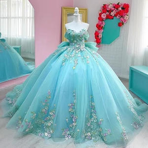 LY-QD0001 Meisjes Quinceañera Jurk 3D Kant Prinsessenrok met Off-Shoulder Vlinderdas Meerdere Kleuren Feest Baljurken Gala Jurken - Product Image 1