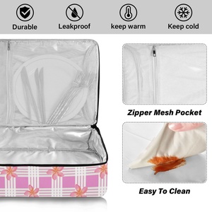 Aloha Hawaii Pink Plumeria Design Pan Holder Bag BBQ Food Storage Palaka Potluck Insulated Casserole Carrier Cooler Bag - Product Image 4