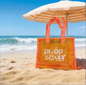 Clear Orange Trim PVC Tote Bag Transparent Beach <b>Handbag</b> for Summer Vacation Seaside Travel Waterproof PVC <b>Handbag</b> Vacation - Product Image 2