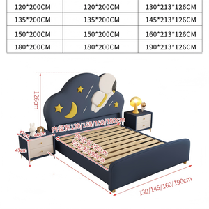 Cama <span class=keywords><strong>Infantil</strong></span> Moderna y Minimalista, Resistente, para Niños, de 1.35m y 1.5m, de Madera Maciza, de 1.8m, con Diseño de Astronauta Espacial de Cuero, para <span class=keywords><strong>Dormitorio</strong></span> - Product Image 3